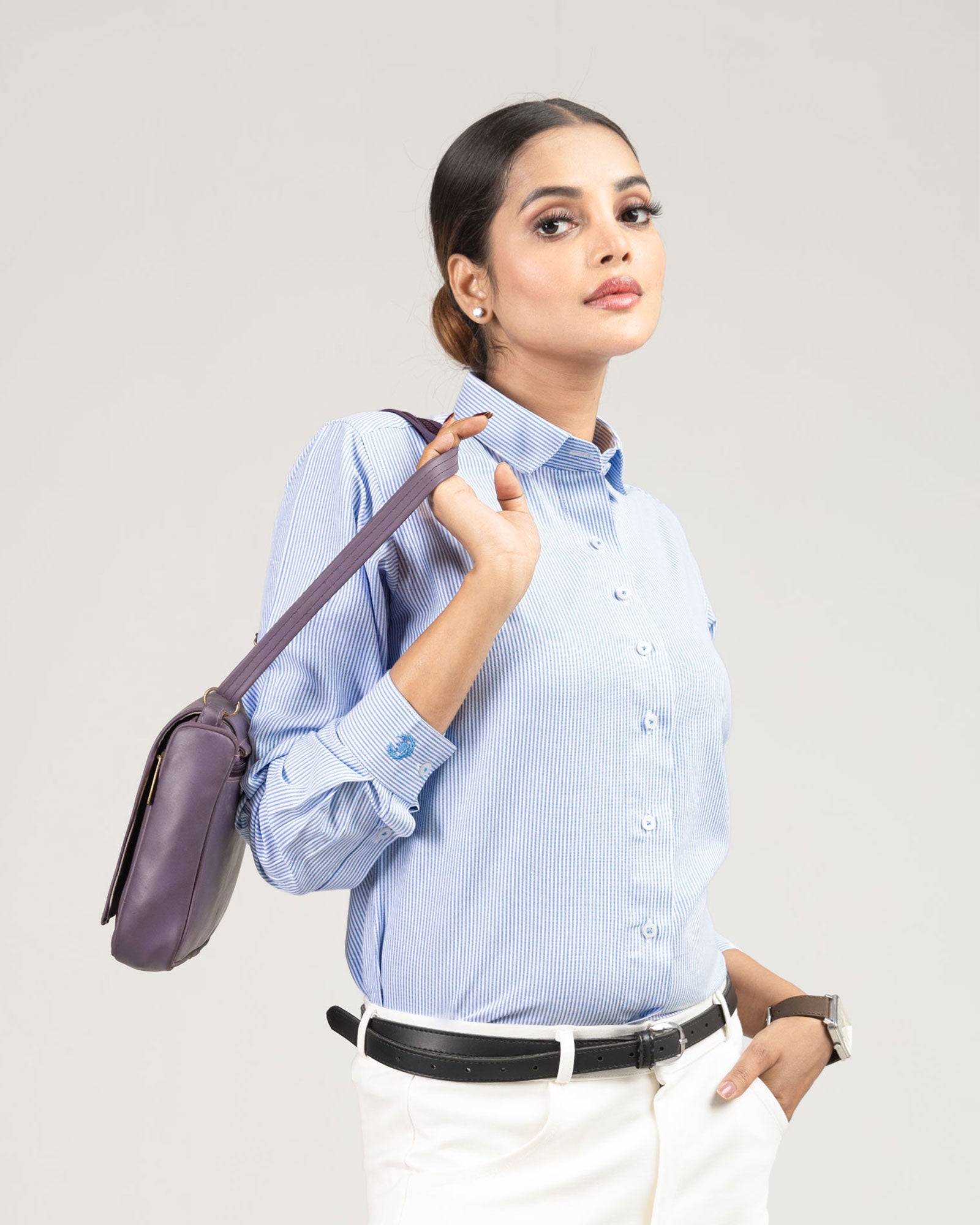 Strata Blue Stripes Oxford Cotton Women Shirt - John Ellies