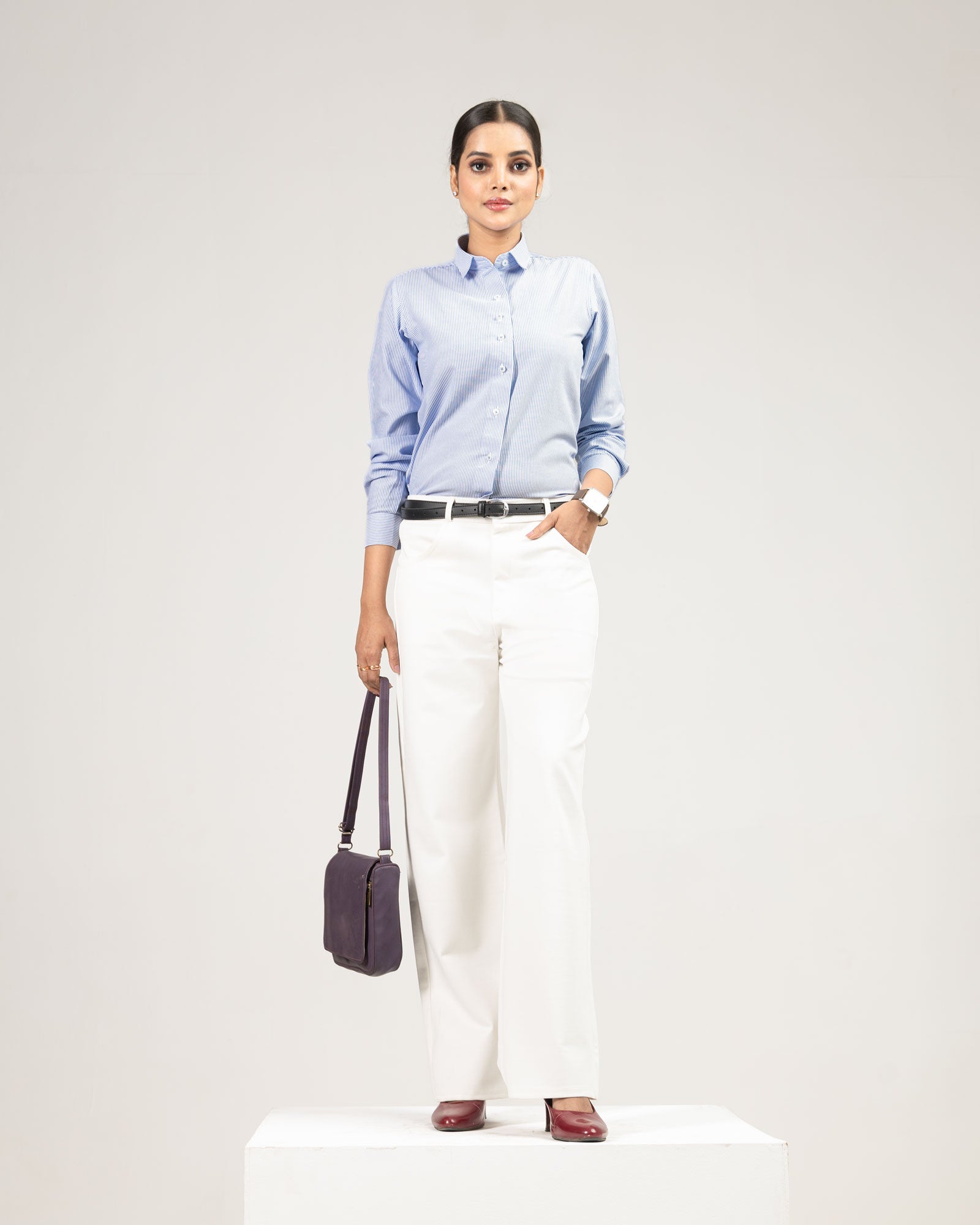 Strata Blue Stripes Oxford Cotton Women Shirt - John Ellies