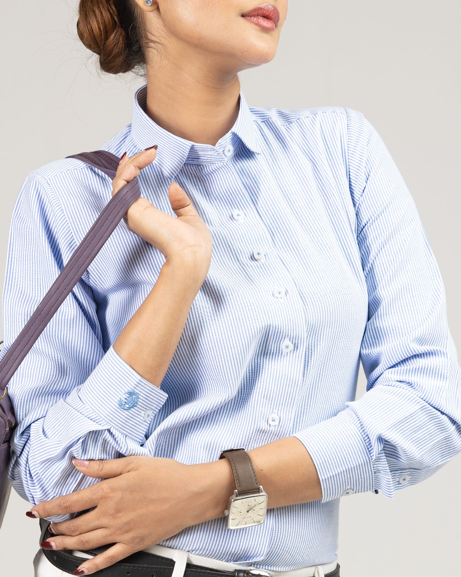 Strata Blue Stripes Oxford Cotton Women Shirt - John Ellies