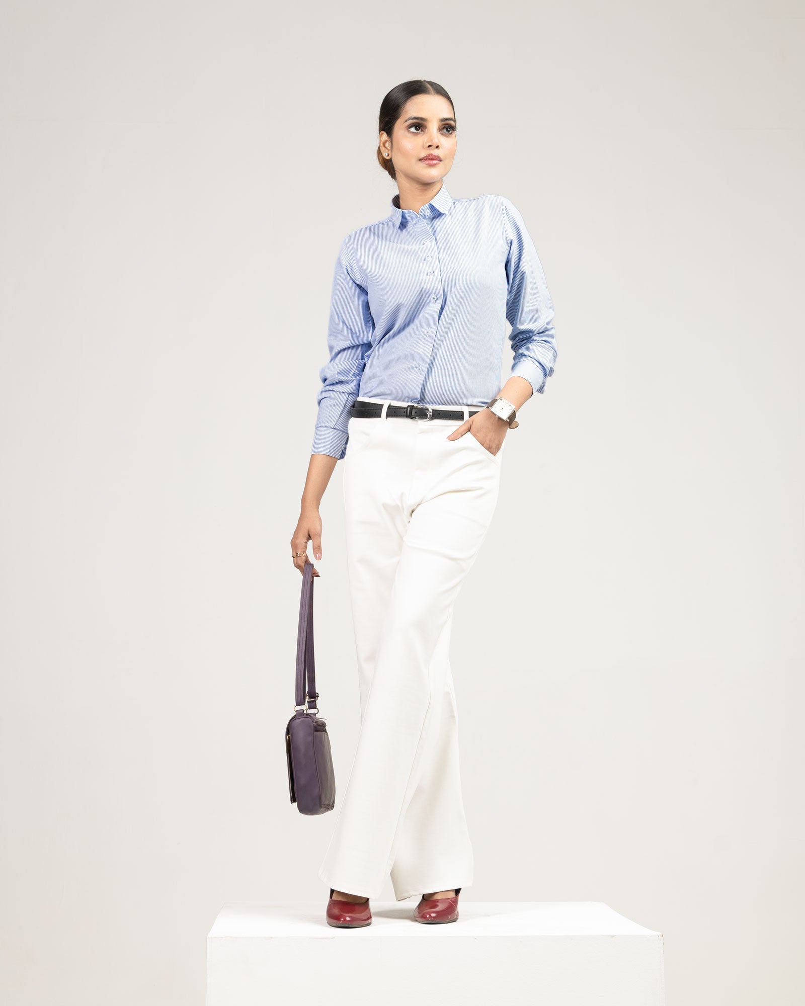 Strata Blue Stripes Oxford Cotton Women Shirt - John Ellies