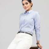 Strata Blue Stripes Oxford Cotton Women Shirt