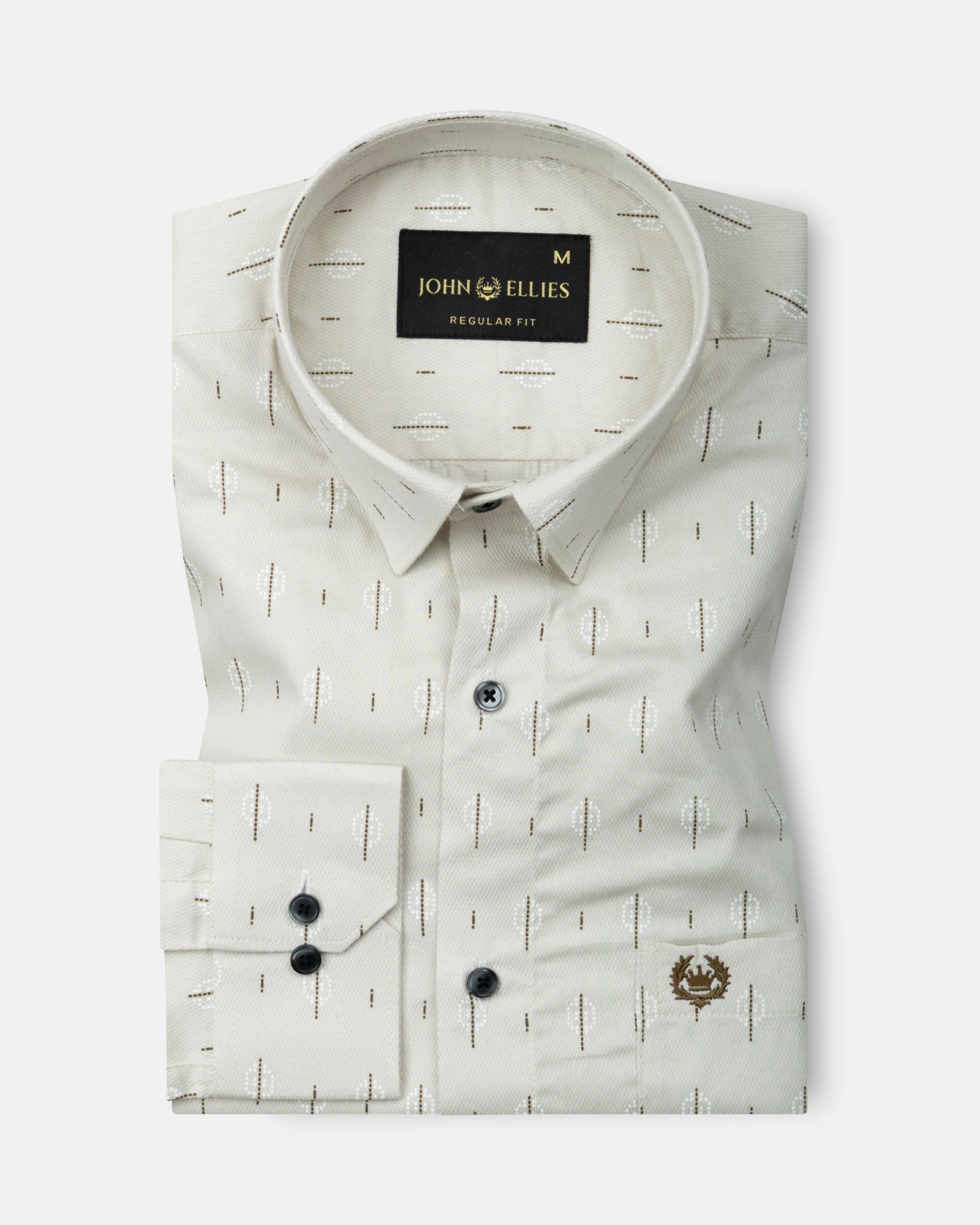 Stratos Ivory Tan Cotton Printed Shirt - John Ellies