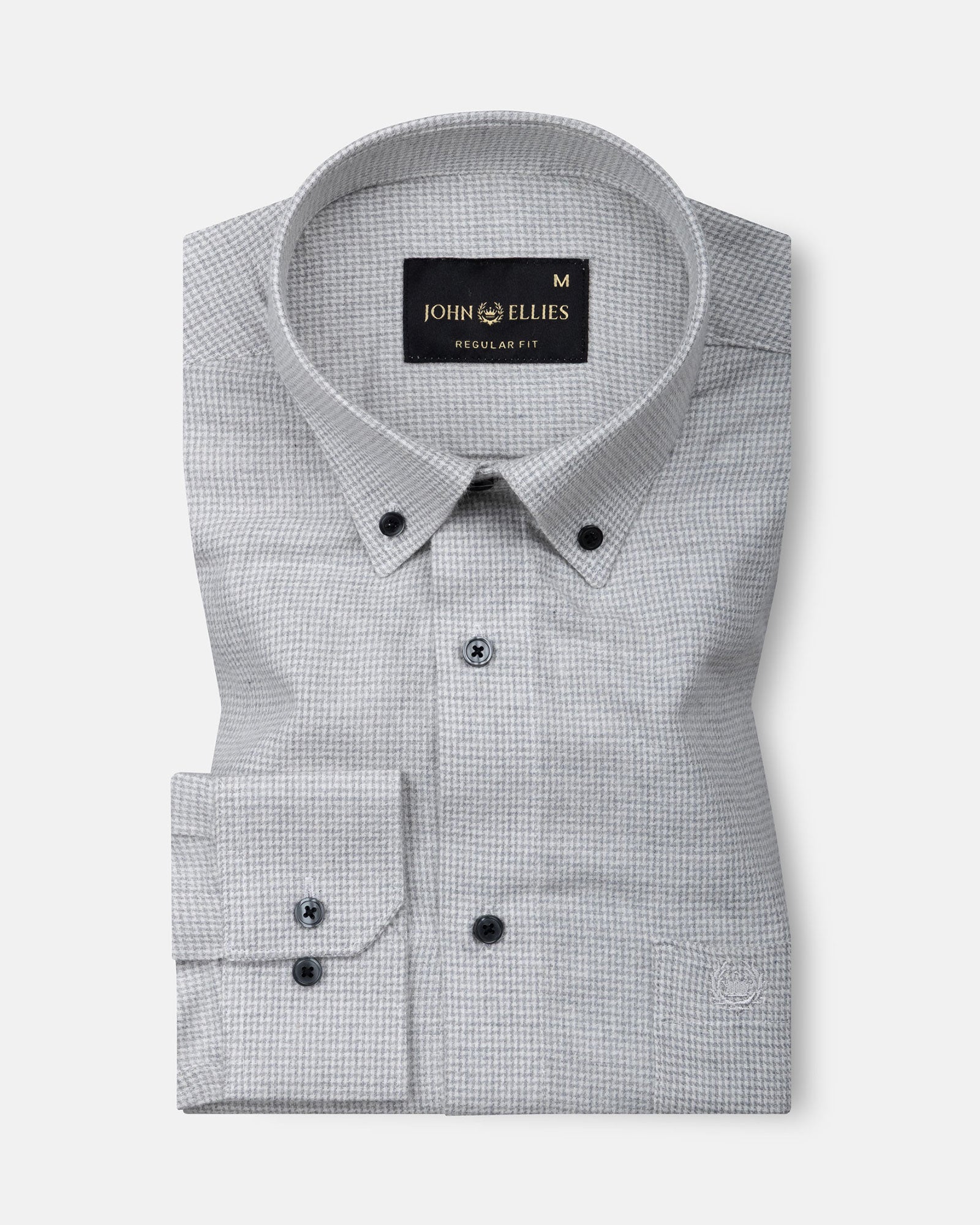 Magnus Silver Houndstooth Cotton Shirt - John Ellies