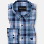 Xyric Blue Check Linen Shirt - John Ellies