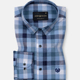Xyric Blue Check Linen Shirt - John Ellies