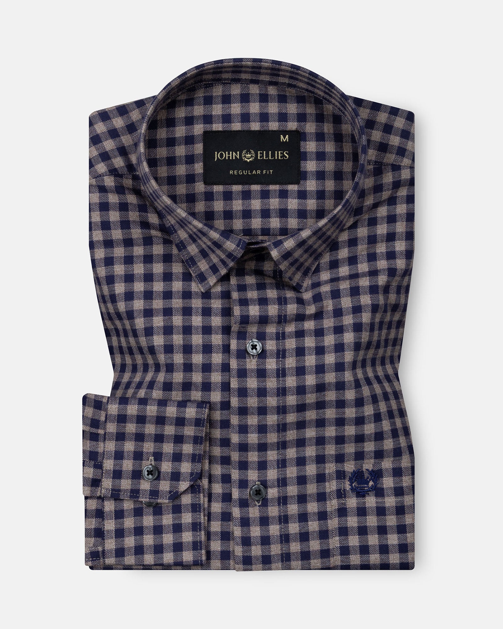 Xyric Navy Blue Check Cotton Shirt - John Ellies