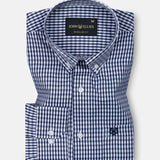 Oberon Navy Blue Check Button Down Cotton Shirt