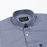 Oberon Navy Blue Check Button Down Cotton Shirt