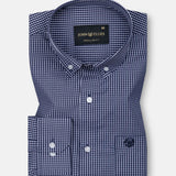 Oberon Navy Blue Check Button Down Oxford Cotton Shirt