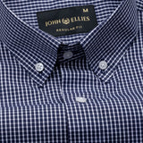 Oberon Navy Blue Check Button Down Oxford Cotton Shirt
