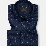 Iearus Navy Blue Cotton Printed Shirt