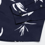 Iearus Navy Blue Leaf Cotton Printed Shirt