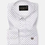 Iearus White With Black Dots Cotton Printed Shirt