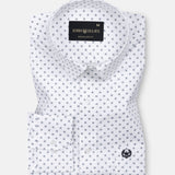 Iearus White With Blue Dots Cotton Printed Shirt