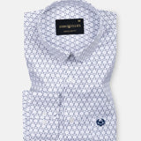 Iearus White With Blue Triangle Cotton Printed Shirt