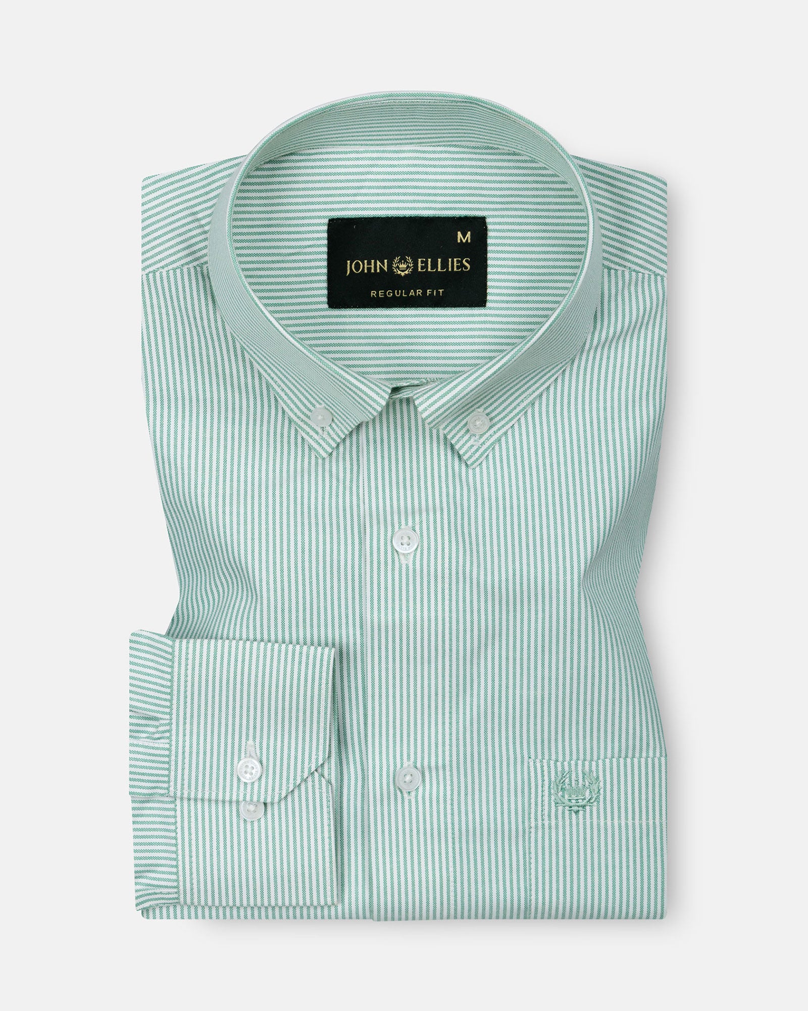 Serac Green Stripe Button Down Cotton Shirt - John Ellies