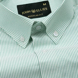 Serac Green Stripe Button Down Cotton Shirt - John Ellies