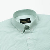 Serac Green Stripe Button Down Cotton Shirt - John Ellies