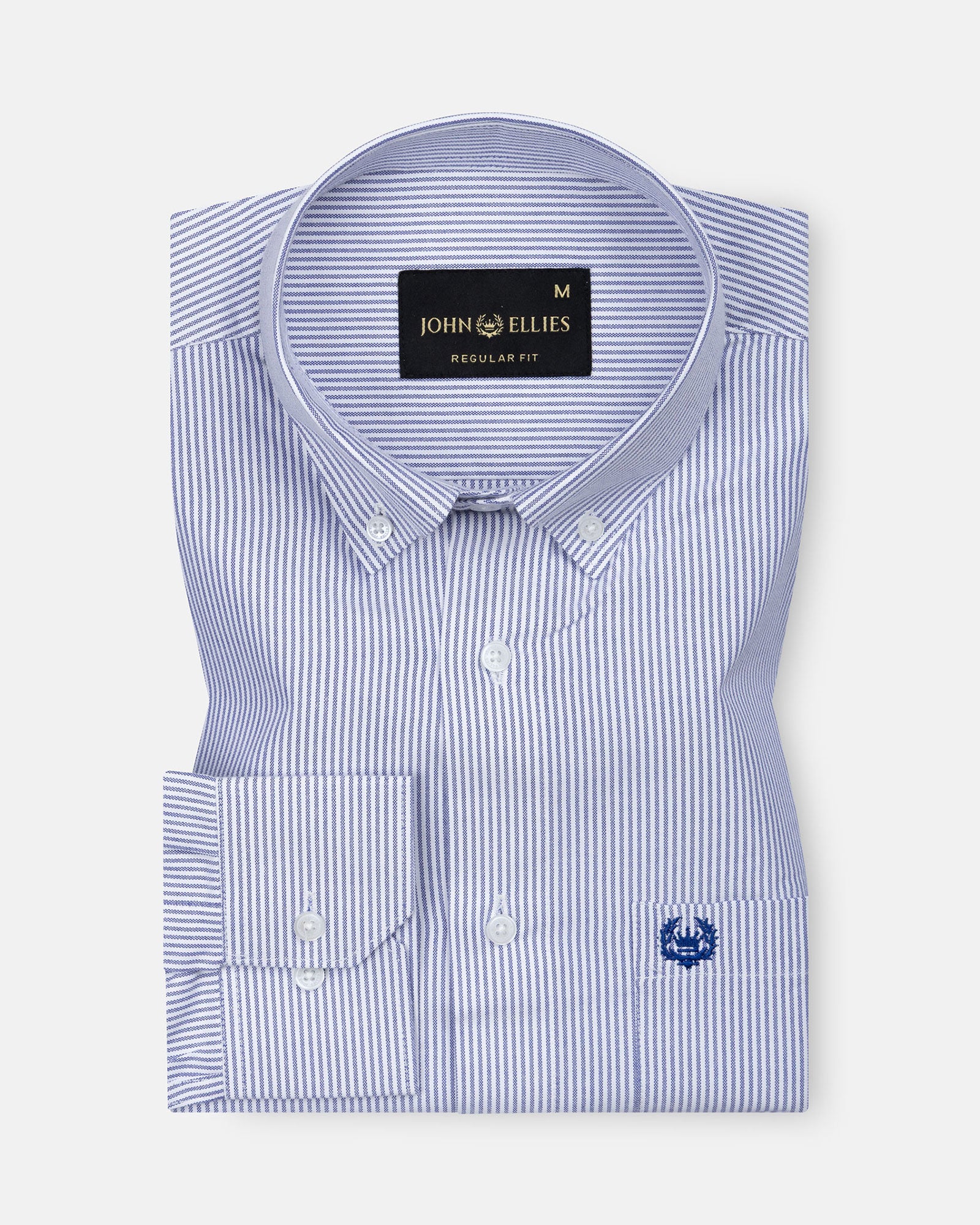 Serac Navy Blue Stripe Button Down Cotton Shirt - John Ellies