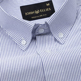 Serac Navy Blue Stripe Button Down Cotton Shirt - John Ellies