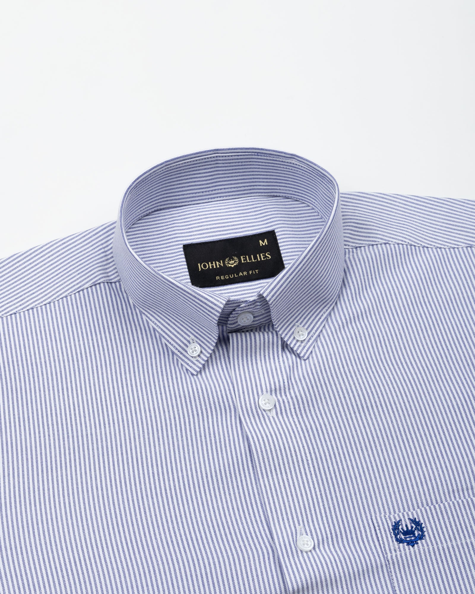 Serac Navy Blue Stripe Button Down Cotton Shirt - John Ellies