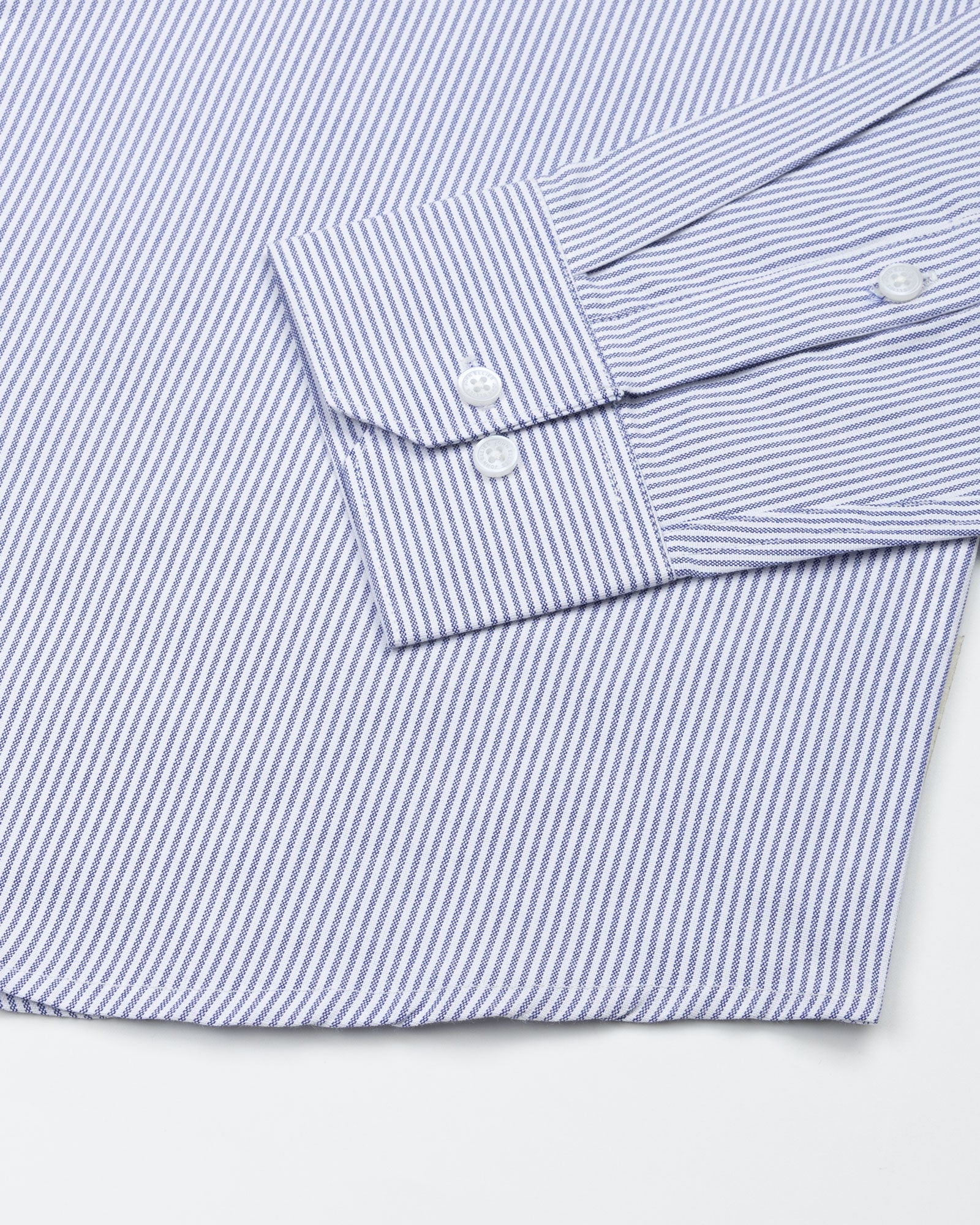 Serac Navy Blue Stripe Button Down Cotton Shirt - John Ellies