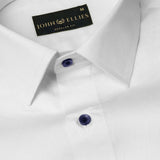 Bright White With Navy Button Premium Giza Cotton Shirt