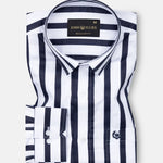 Ardine Navy Blue Stripe Cotton Shirt - John Ellies