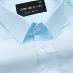 Fauren Sky Blue Plain Luxurious Linen Shirt - John Ellies