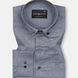 Eslen Navy Blue Oxford Cotton Printed Button Down Shirt - John Ellies