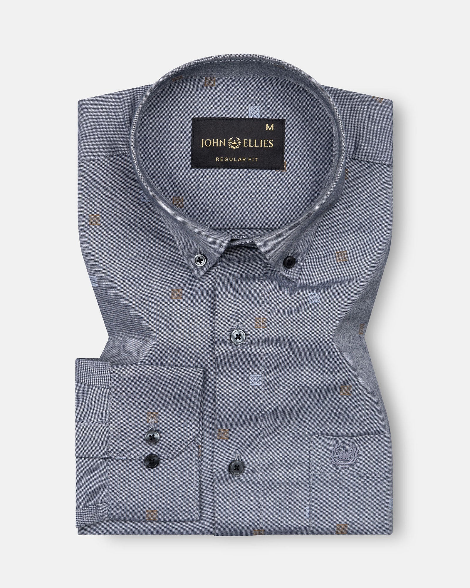 Eslen Navy Blue Oxford Cotton Printed Button Down Shirt - John Ellies