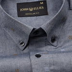 Eslen Navy Blue Oxford Cotton Printed Button Down Shirt - John Ellies