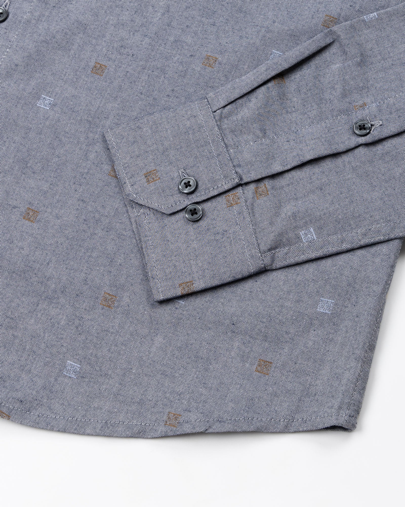 Eslen Navy Blue Oxford Cotton Printed Button Down Shirt - John Ellies