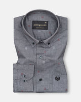 Eslen Black Oxford Cotton Printed Button Down Shirt