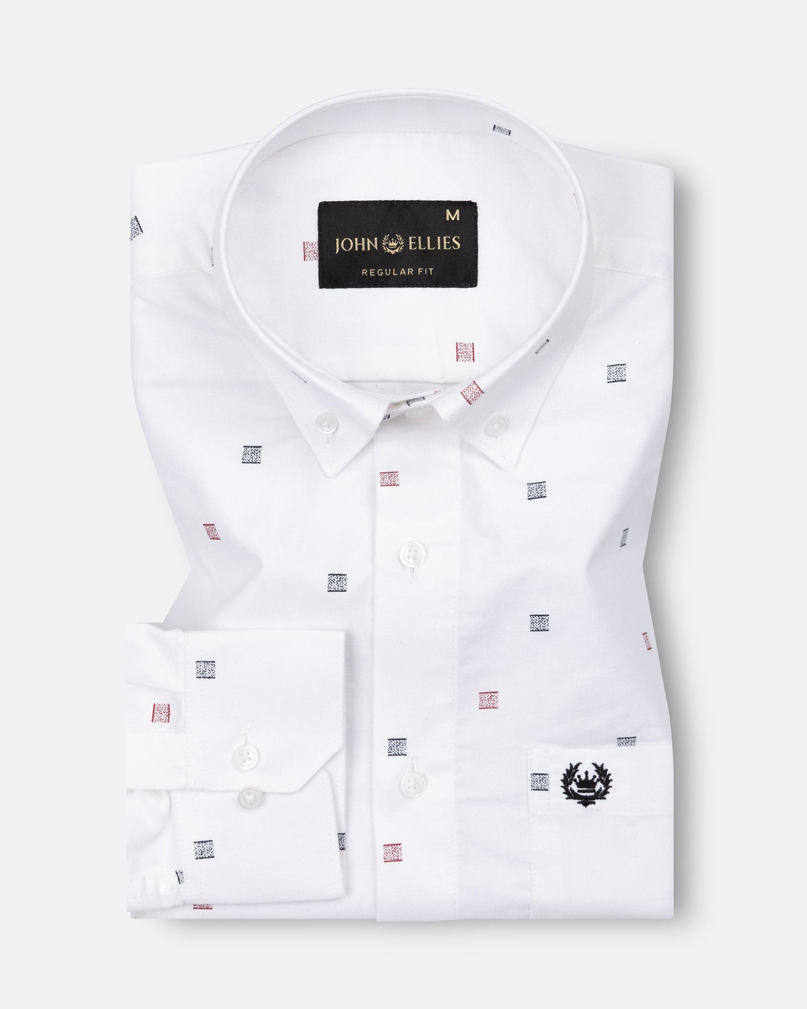 Eslen White Oxford Cotton Printed Button Down Shirt - John Ellies