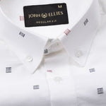 Eslen White Oxford Cotton Printed Button Down Shirt - John Ellies