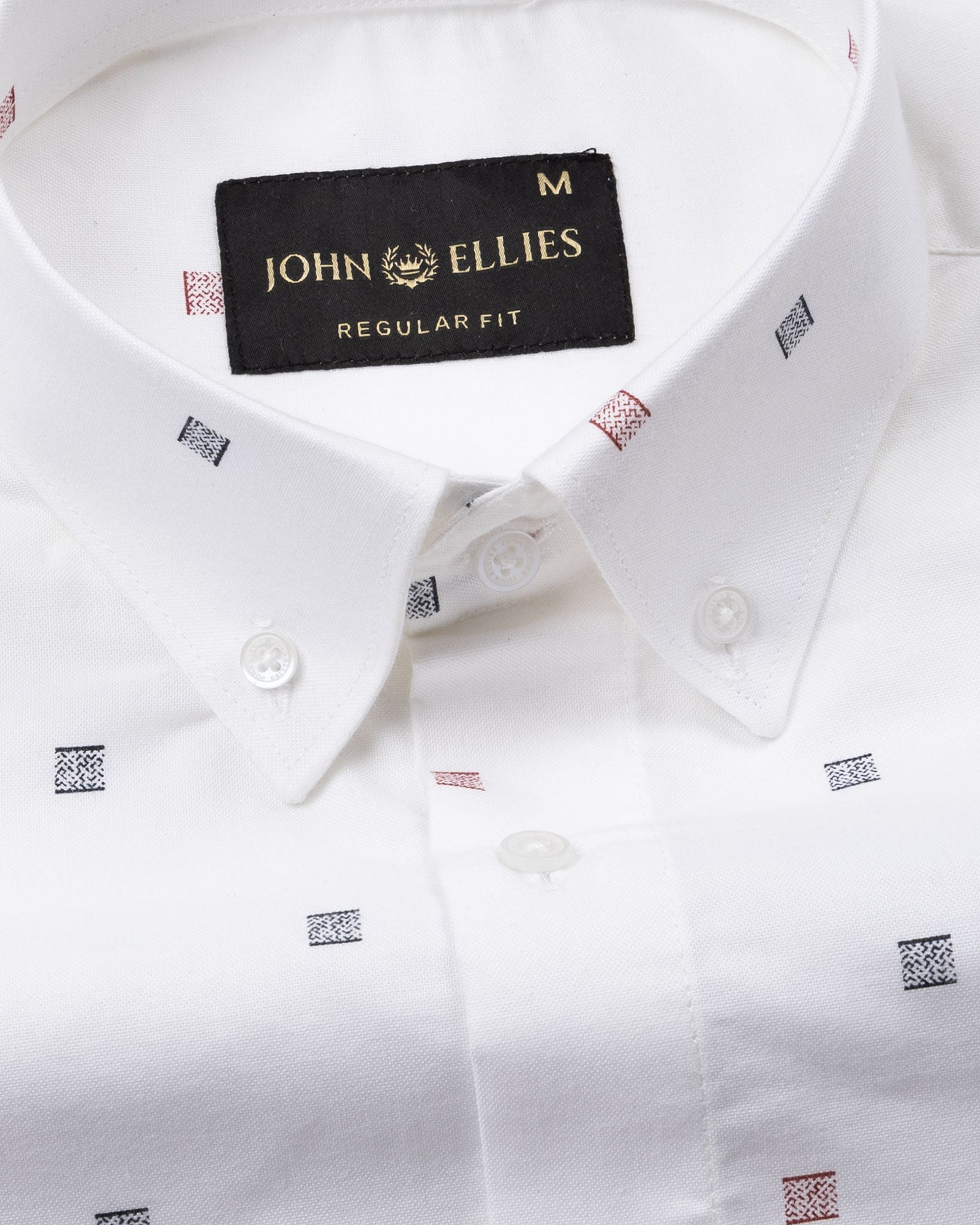 Eslen White Oxford Cotton Printed Button Down Shirt - John Ellies