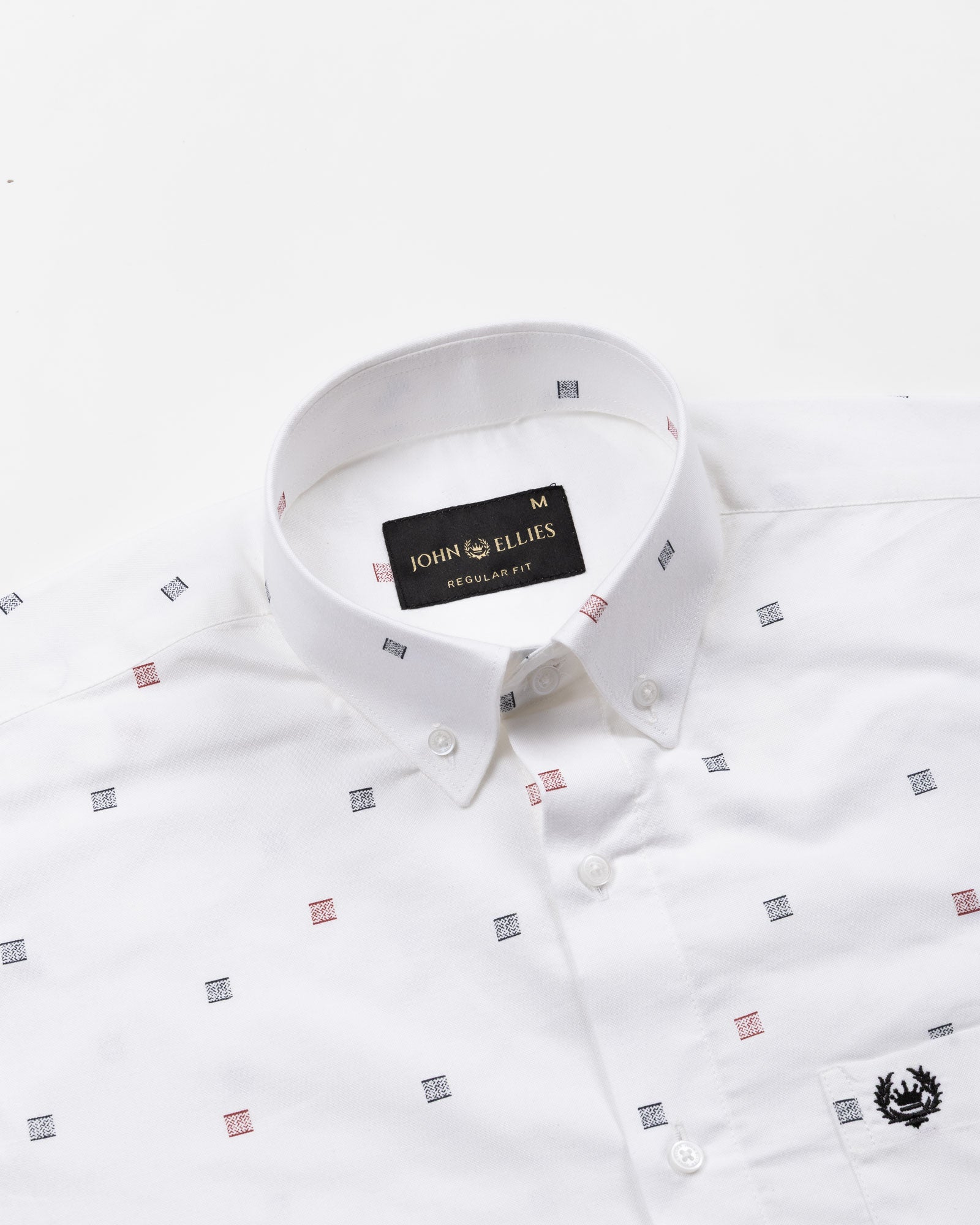Eslen White Oxford Cotton Printed Button Down Shirt - John Ellies