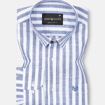 Mereux Navy Blue Stripe Linen Shirt - John Ellies