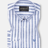 Mereux Navy Blue Stripe Linen Shirt - John Ellies