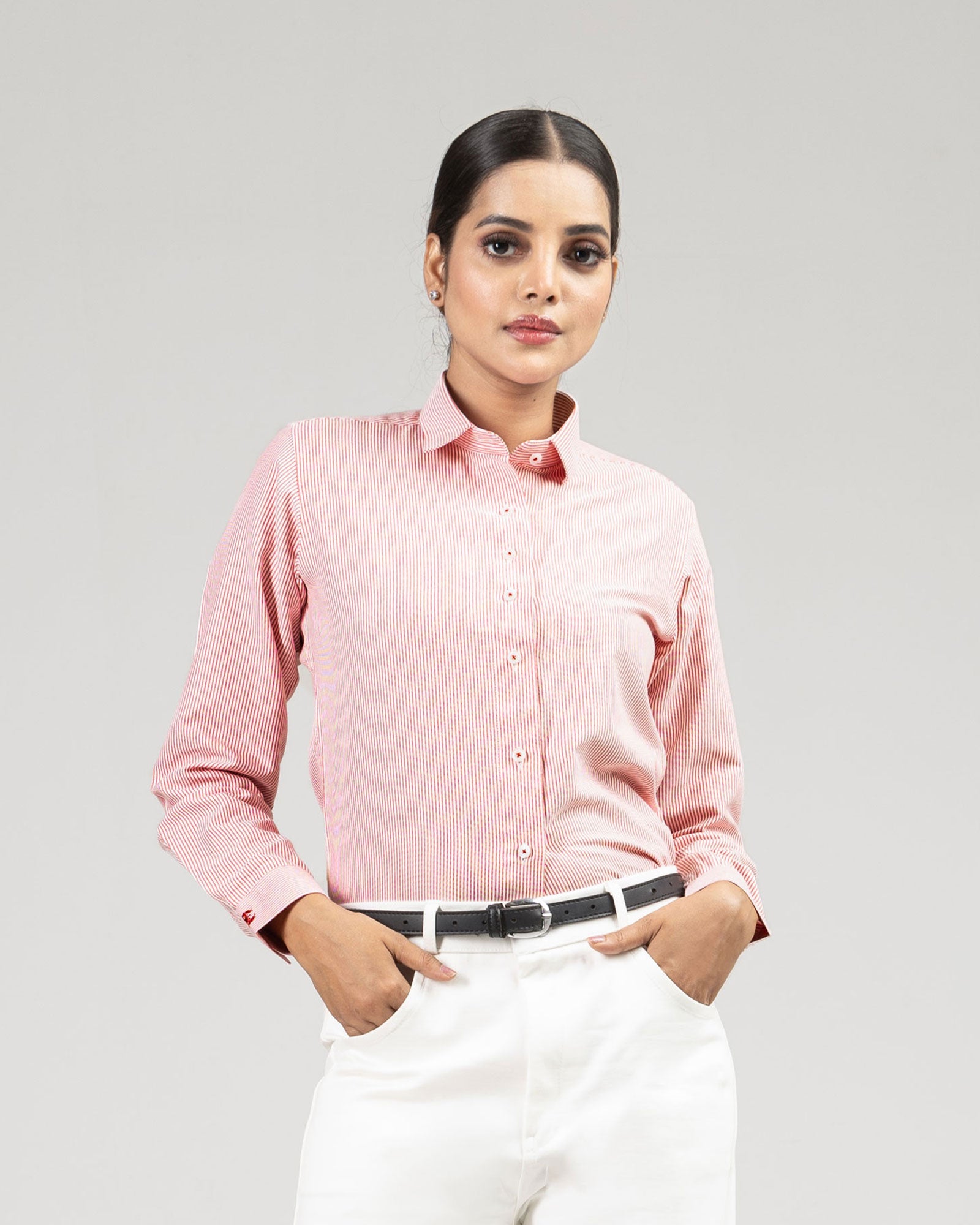 Strata Red Stripes Oxford Cotton Women Shirt - John Ellies