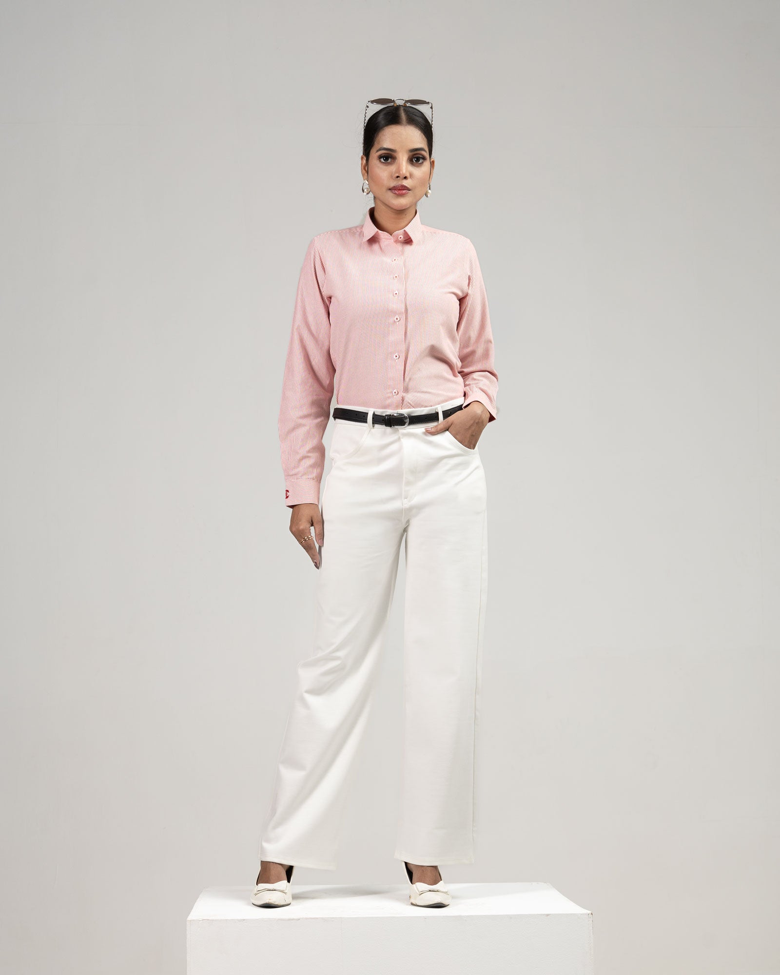Strata Red Stripes Oxford Cotton Women Shirt - John Ellies