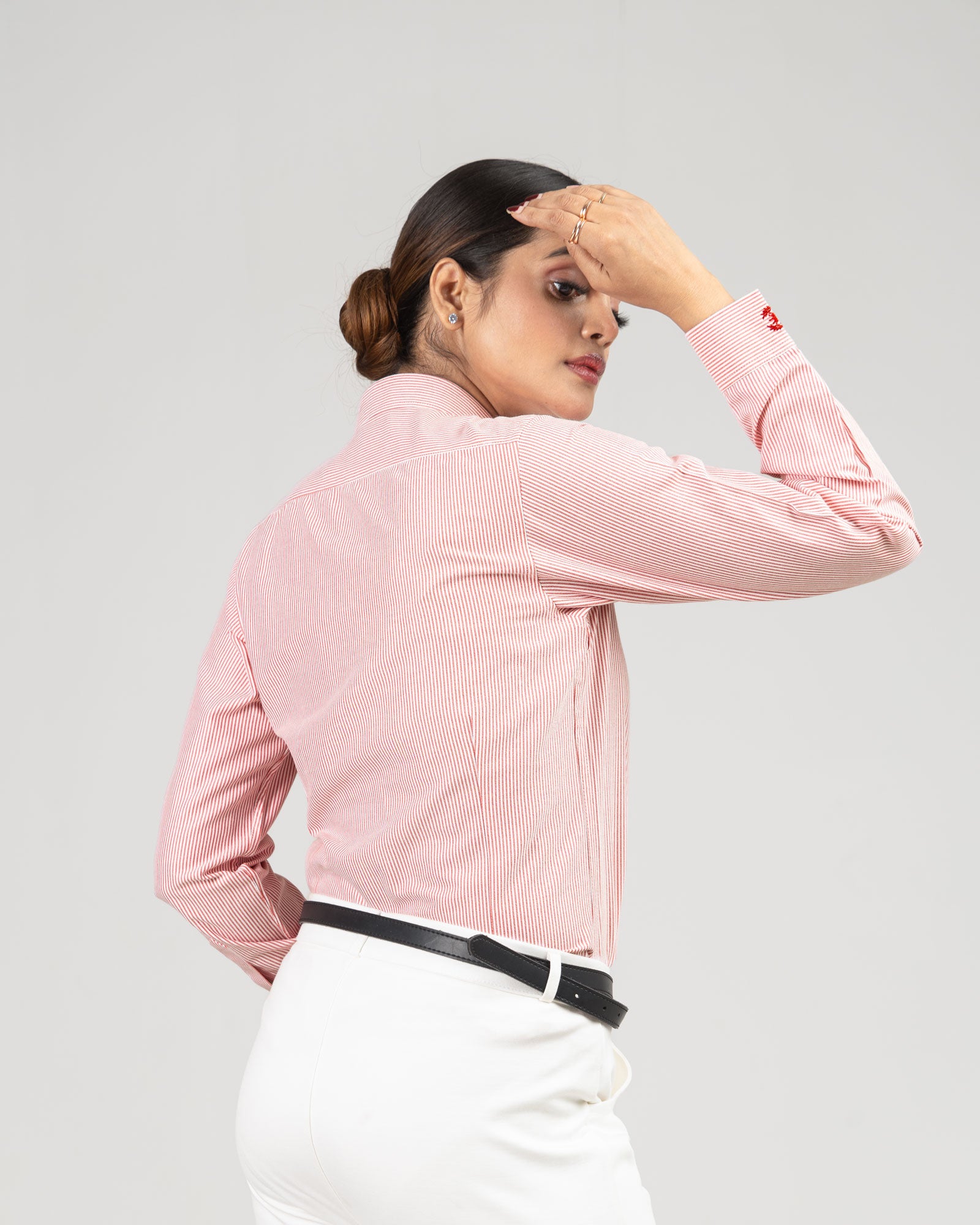 Strata Red Stripes Oxford Cotton Women Shirt - John Ellies
