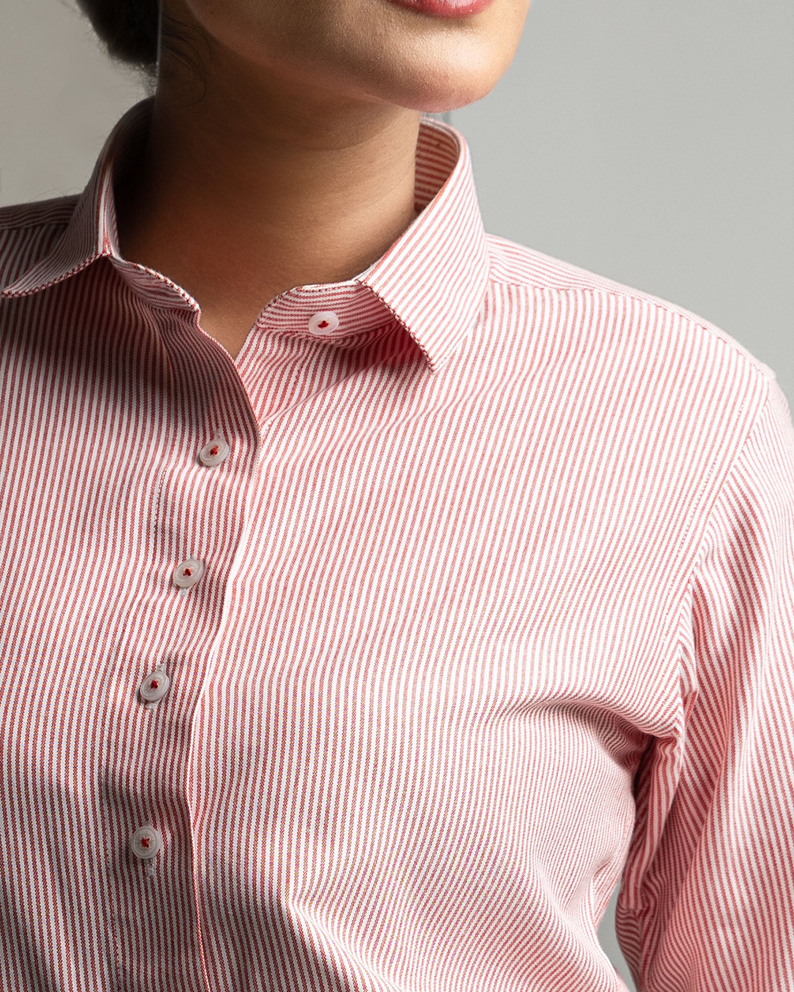 Strata Red Stripes Oxford Cotton Women Shirt - John Ellies