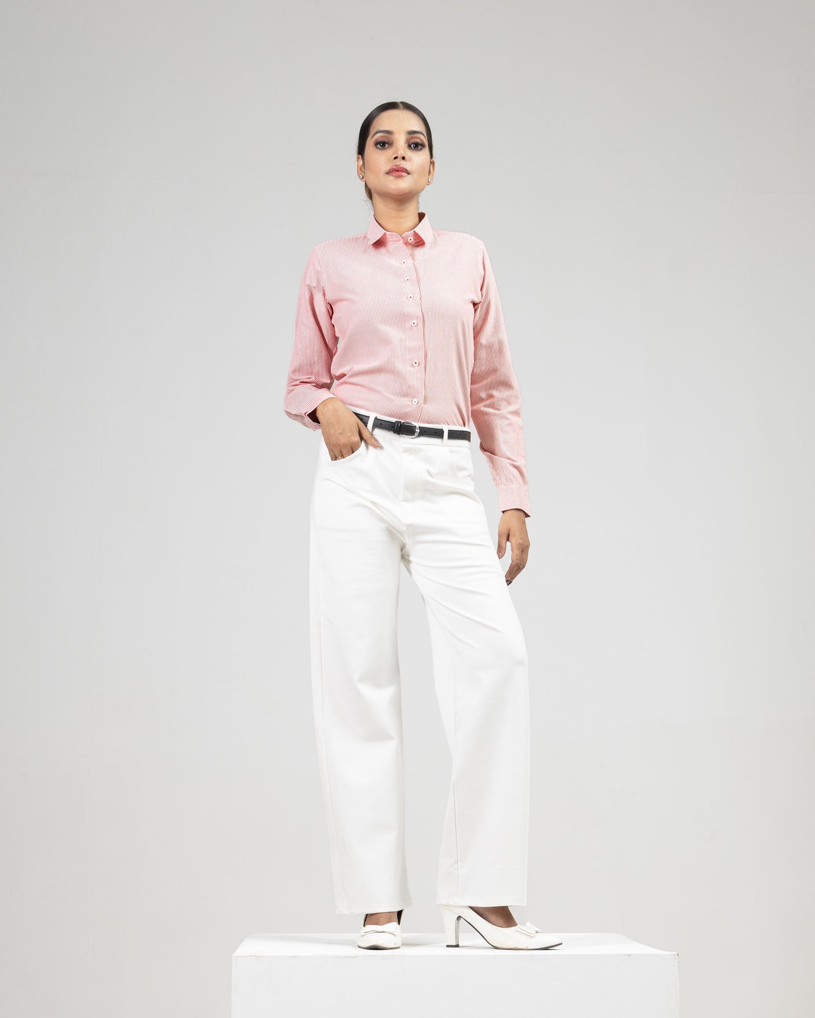 Strata Red Stripes Oxford Cotton Women Shirt - John Ellies