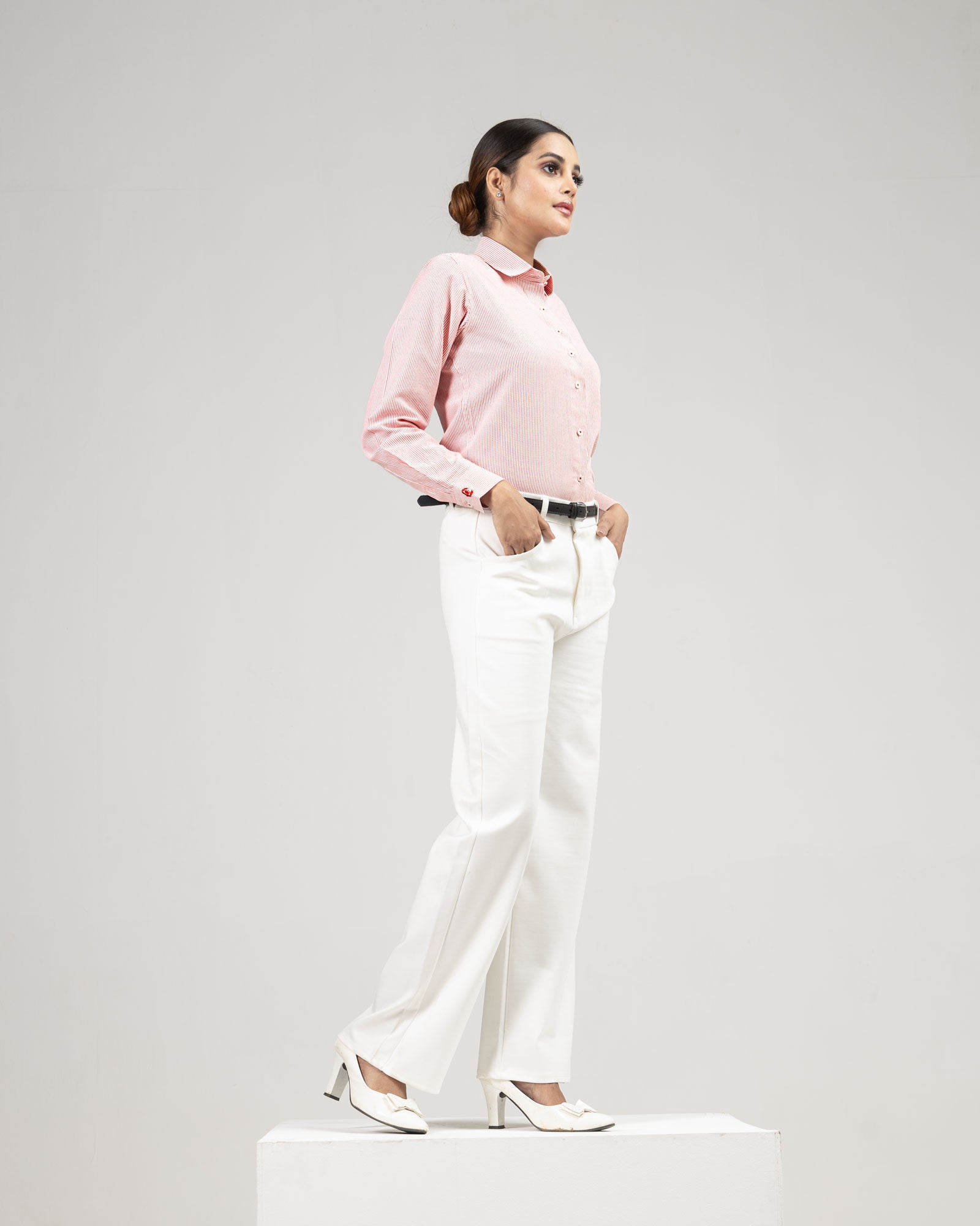 Strata Red Stripes Oxford Cotton Women Shirt - John Ellies