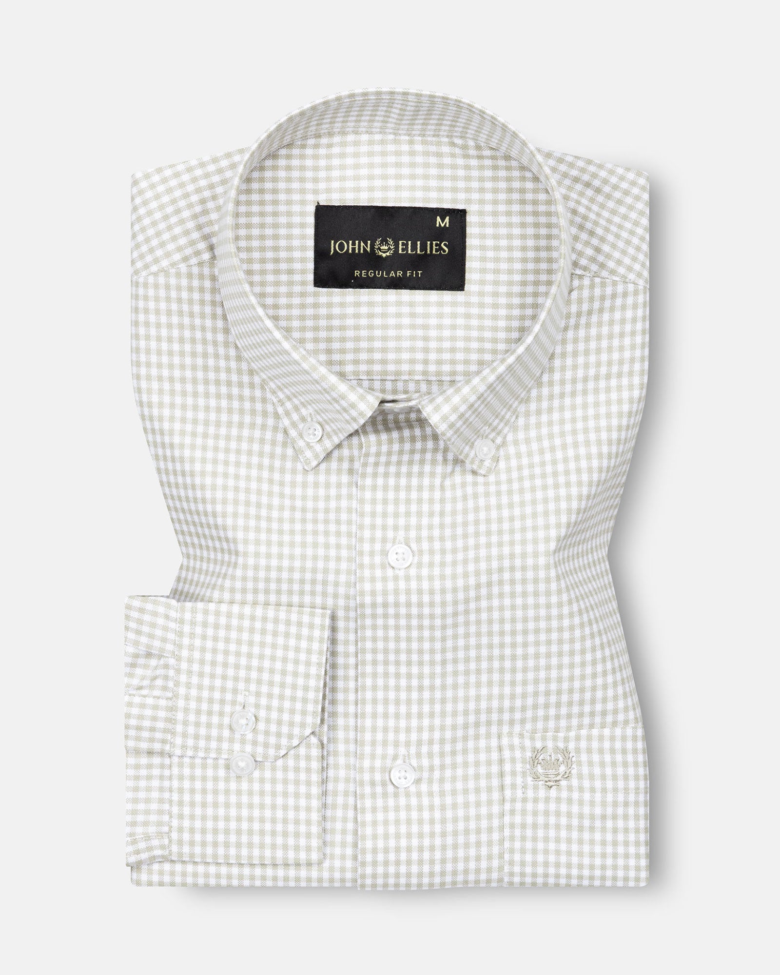 Tauren Olive Check Button Down Oxford Cotton Shirt - John Ellies