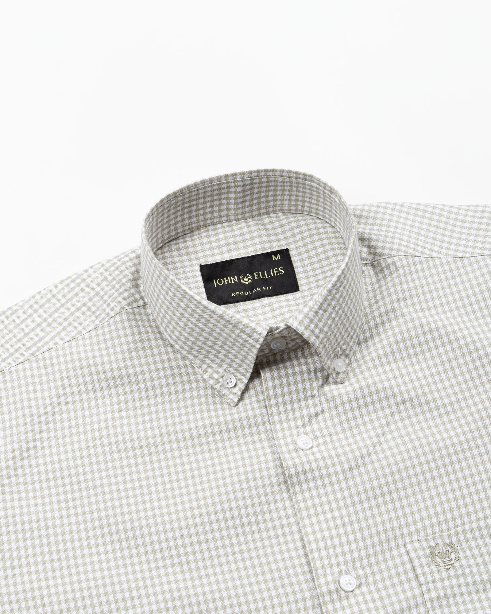 Tauren Olive Check Button Down Oxford Cotton Shirt - John Ellies