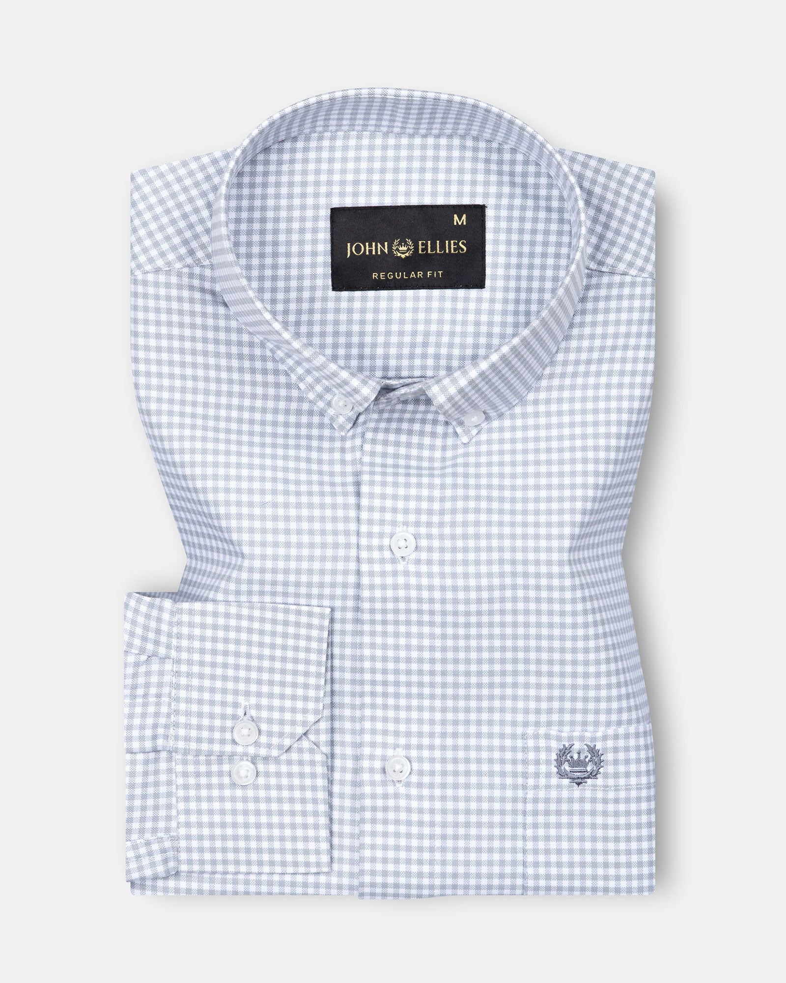 Tauren Silver Check Button Down Oxford Cotton Shirt - John Ellies