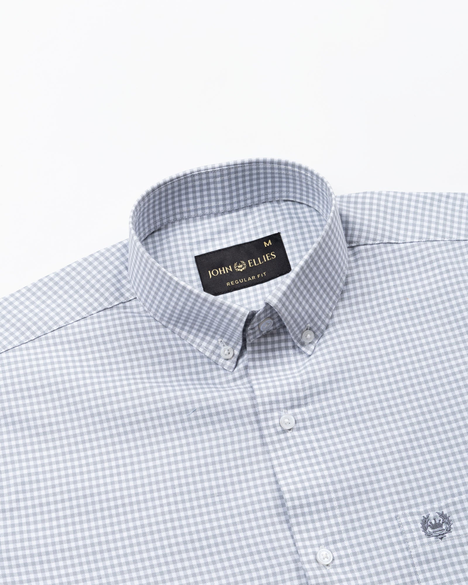 Tauren Silver Check Button Down Oxford Cotton Shirt - John Ellies